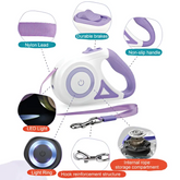 Retractable Dog Lead with Safety Light | Escape-Proof Brake Lock & 360° Visibility | Ideal for Evening Walks in Rainy Weather